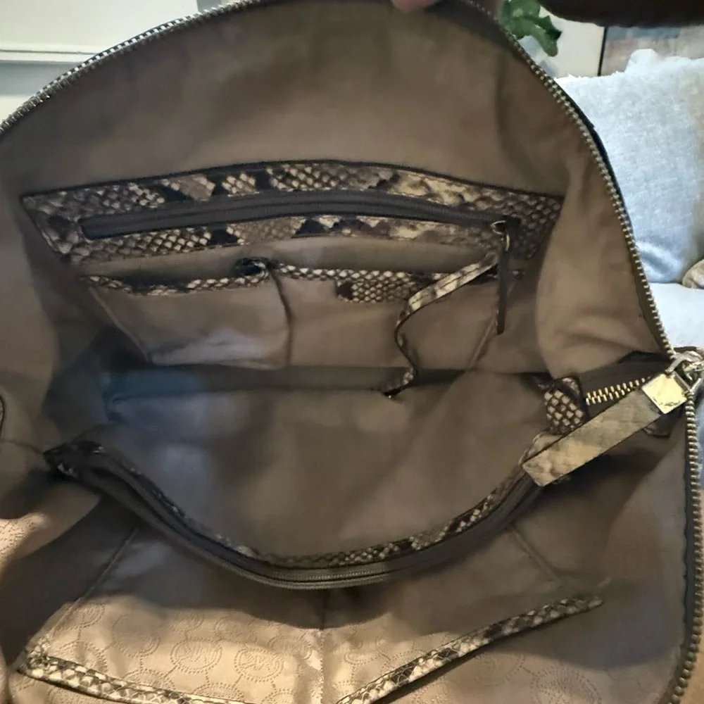 Michael Kors Python-Print Dome Satchel in Brown and Gray